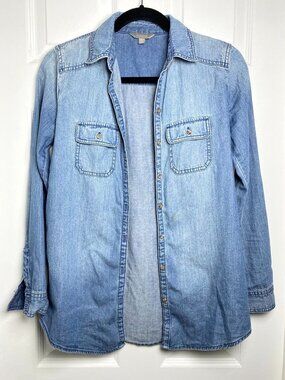 Nordstrom Rubbish Denim Button Down Medium Wash Long Sleeve Relaxed Sz XS As Is
